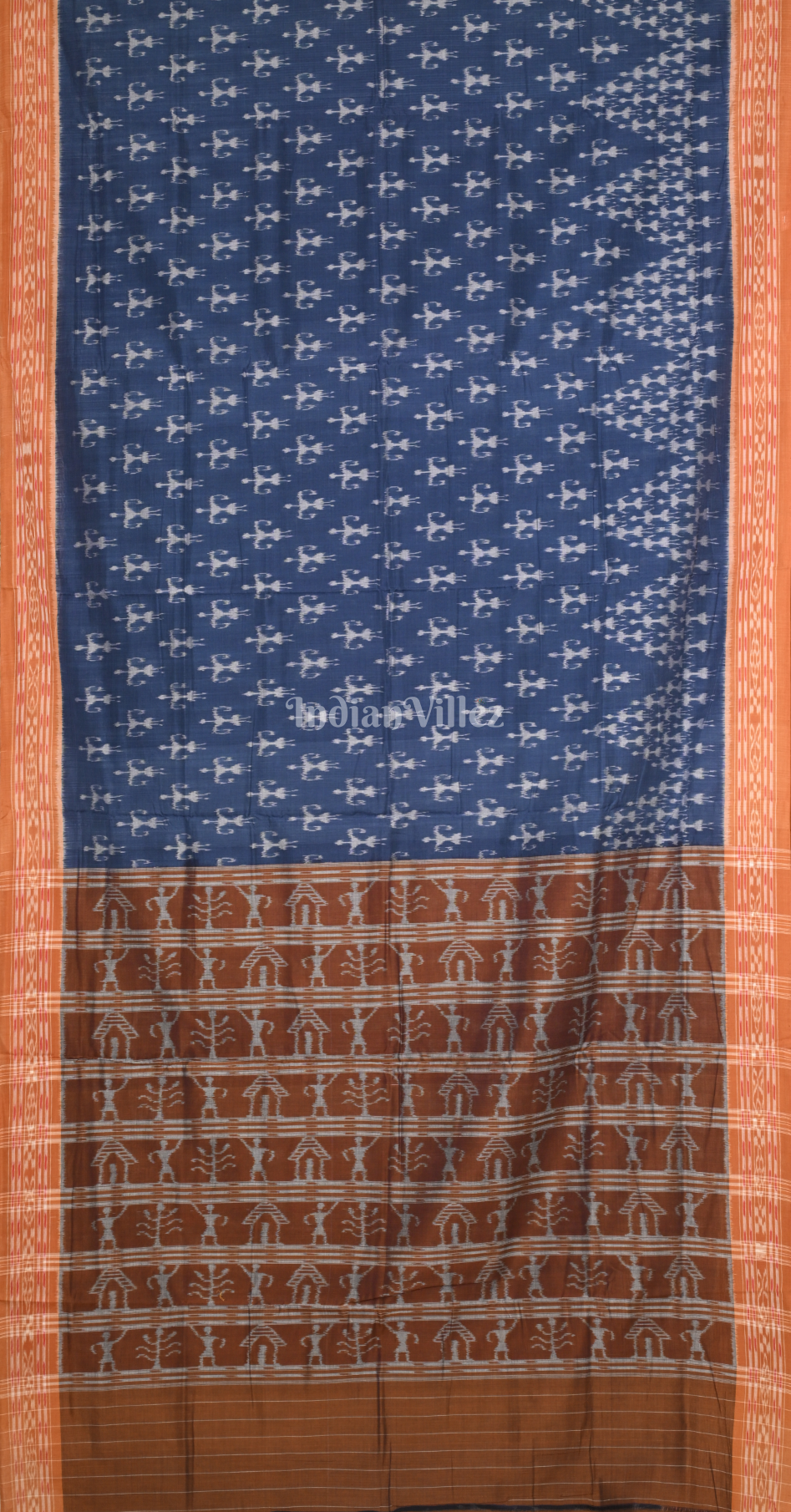 Blue Maroon Tribal Design Odisha Ikat Sambalpuri Pure Cotton Saree 