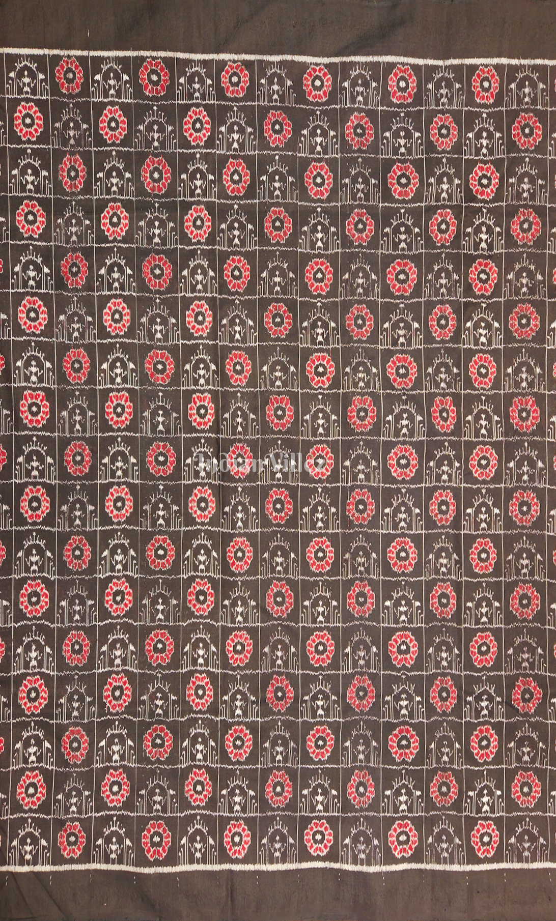 Black Red Tribal Motif Odisha Ikat Sambalpuri Silk Fabric 
