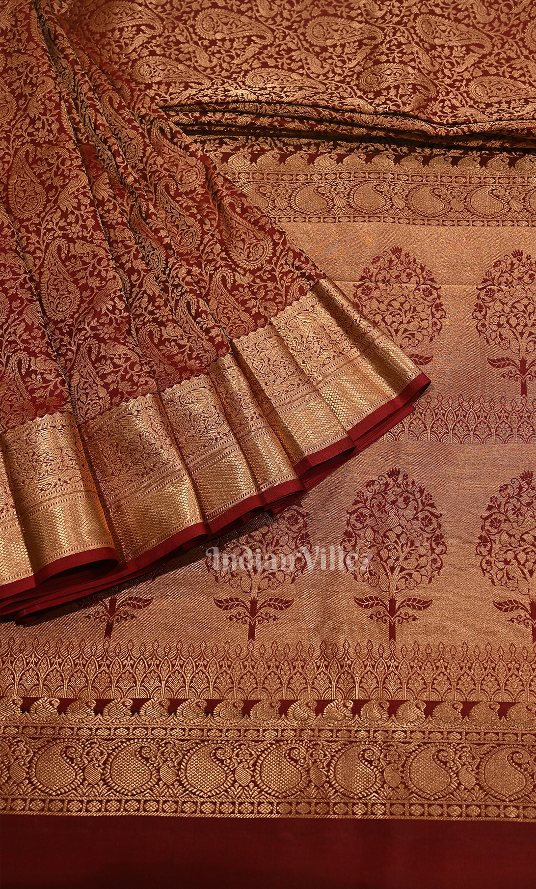 Exclusive  Bridal  Maroon Paisley Brocade Pure Kanjivaram Silk Saree