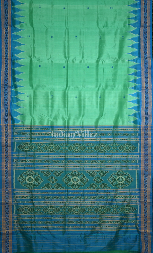 Turquoise Green  Blue Buti Design Odisha Ikat Khandua Silk Saree 