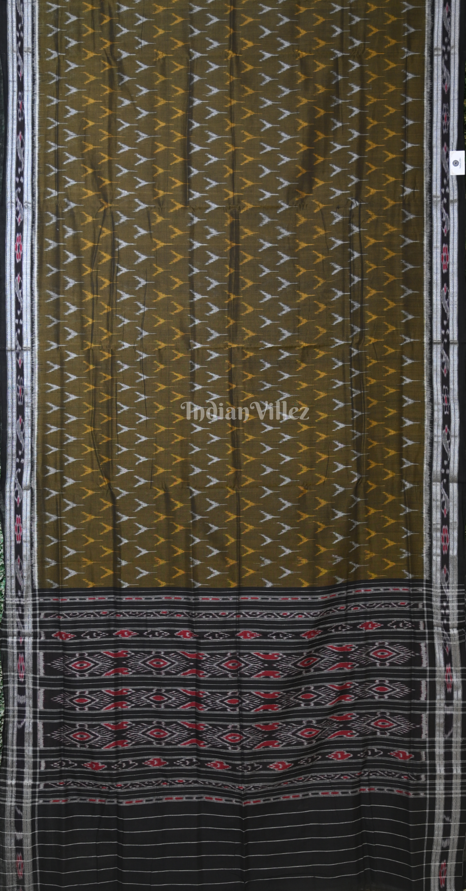 Moss Green Black Odisha Ikat Sambalpuri Cotton Saree 