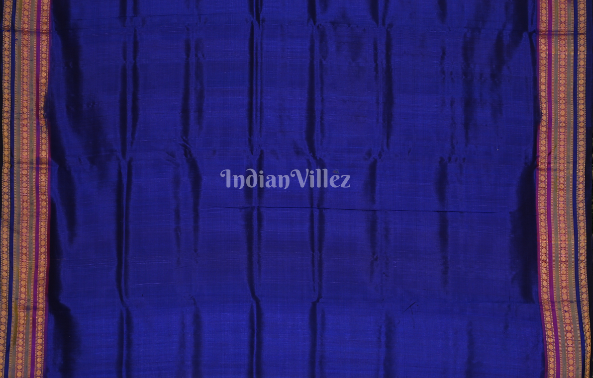 White with Blue Odisha Ikat Kathiphera Khandua Silk Saree 