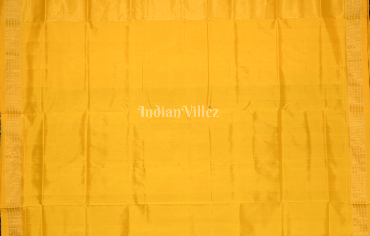 Maroon Yellow Lakshmi Feet Odia Jhoti Theme Half Tissue Sambalpuri Silk Saree
