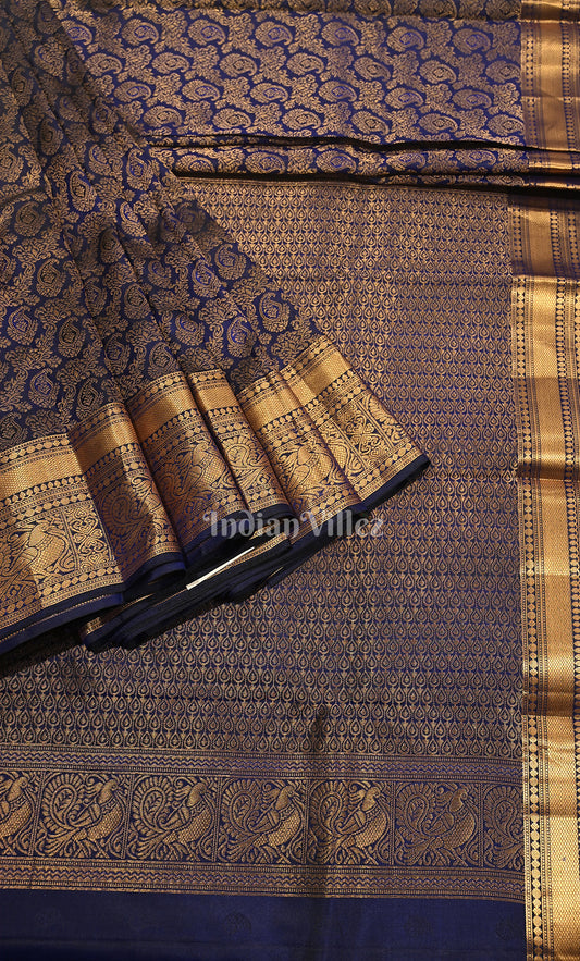 Blue Floral Brocade Pure Kanjivaram Silk Saree 