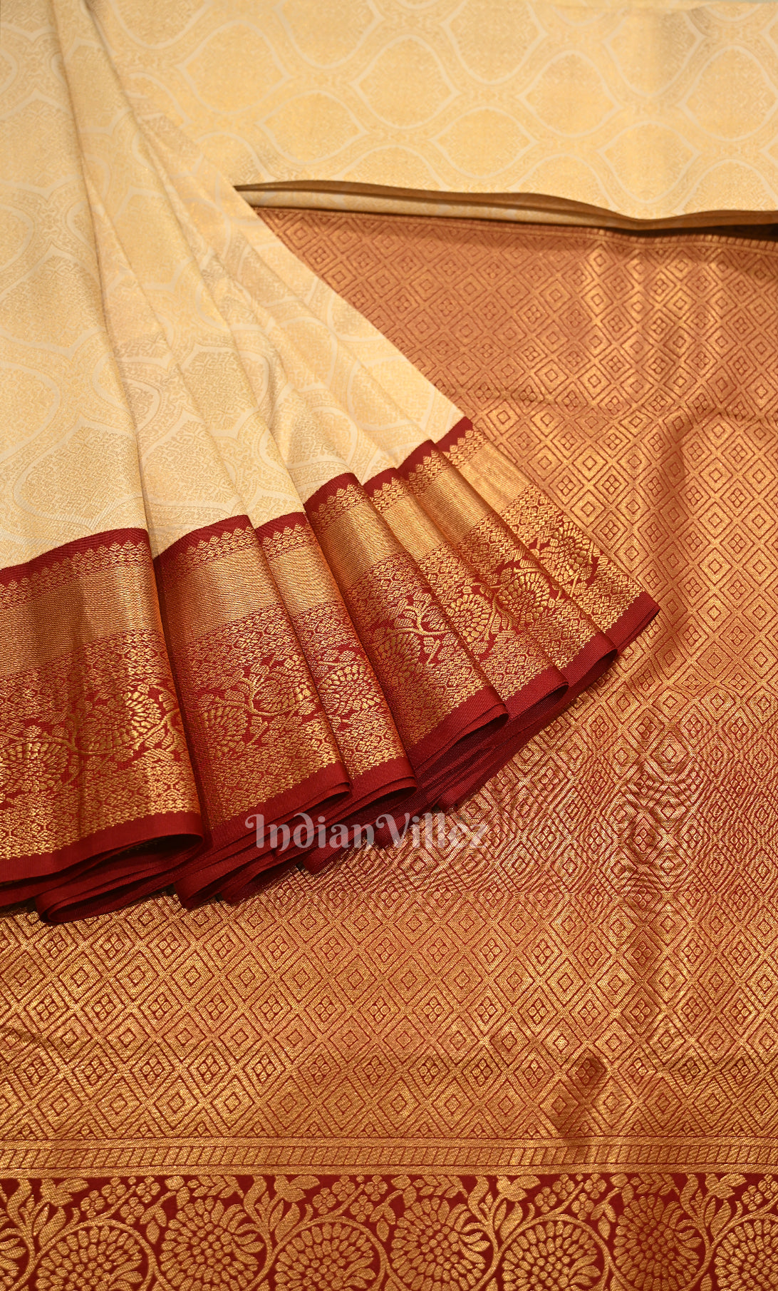 Off White Red  Brocade Pure Kanjivaram Silk Saree
