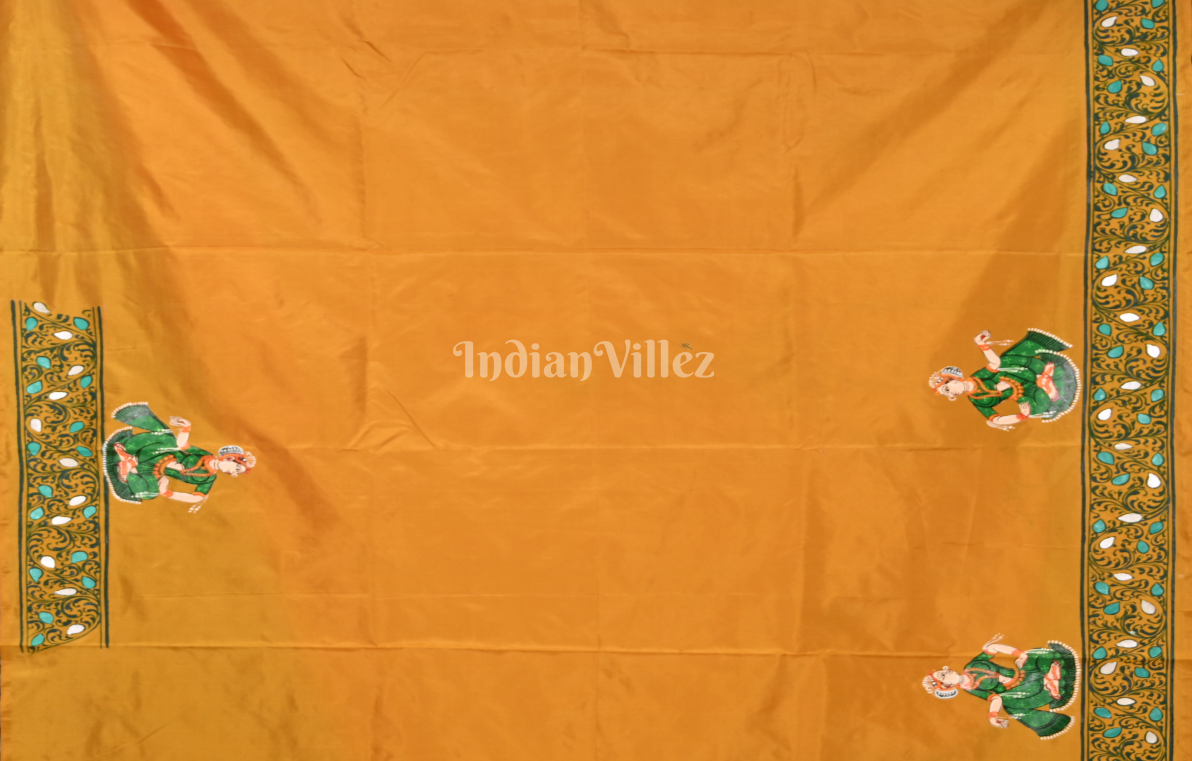 Yellow Doli Barat Hand-Painted Pattachitra Saree