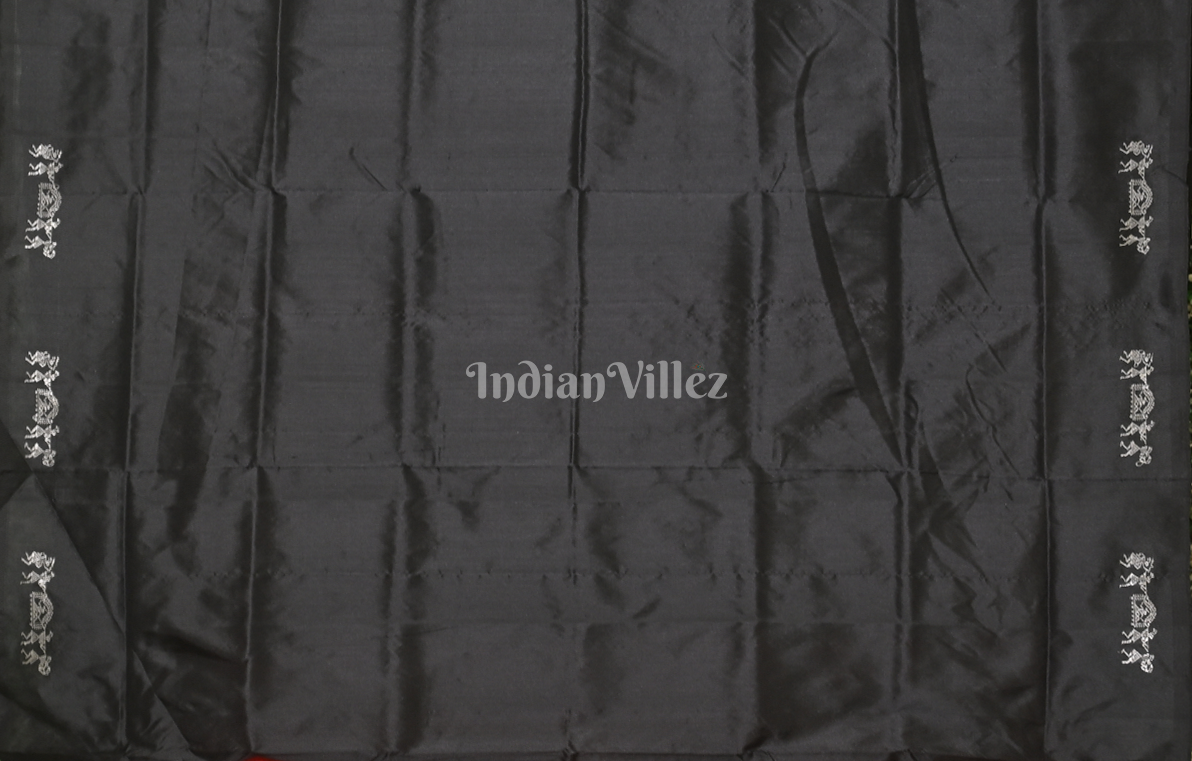 Maroon Black Tribal Doli Sawari Odisha Ikat Bomkai Sambalpuri Silk Saree