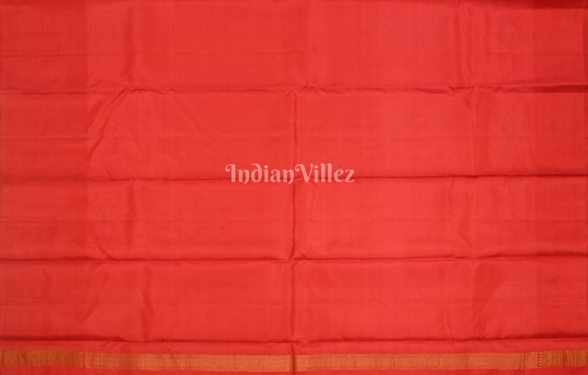 Orange Red Butta Design Pure Kanjivaram Silk Saree 