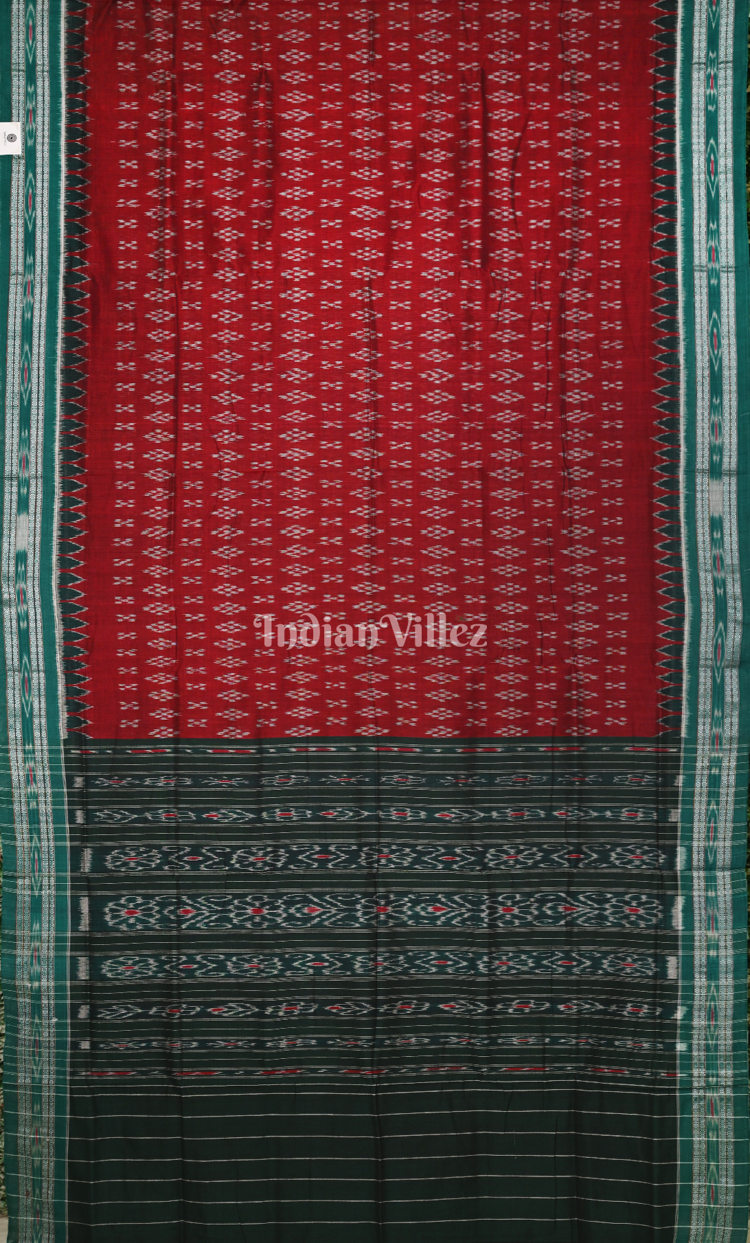 Red Green Pasapali Odisha Ikat Maniabandha Cotton Saree 