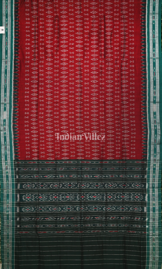 Red Green Pasapali Odisha Ikat Maniabandha Cotton Saree 