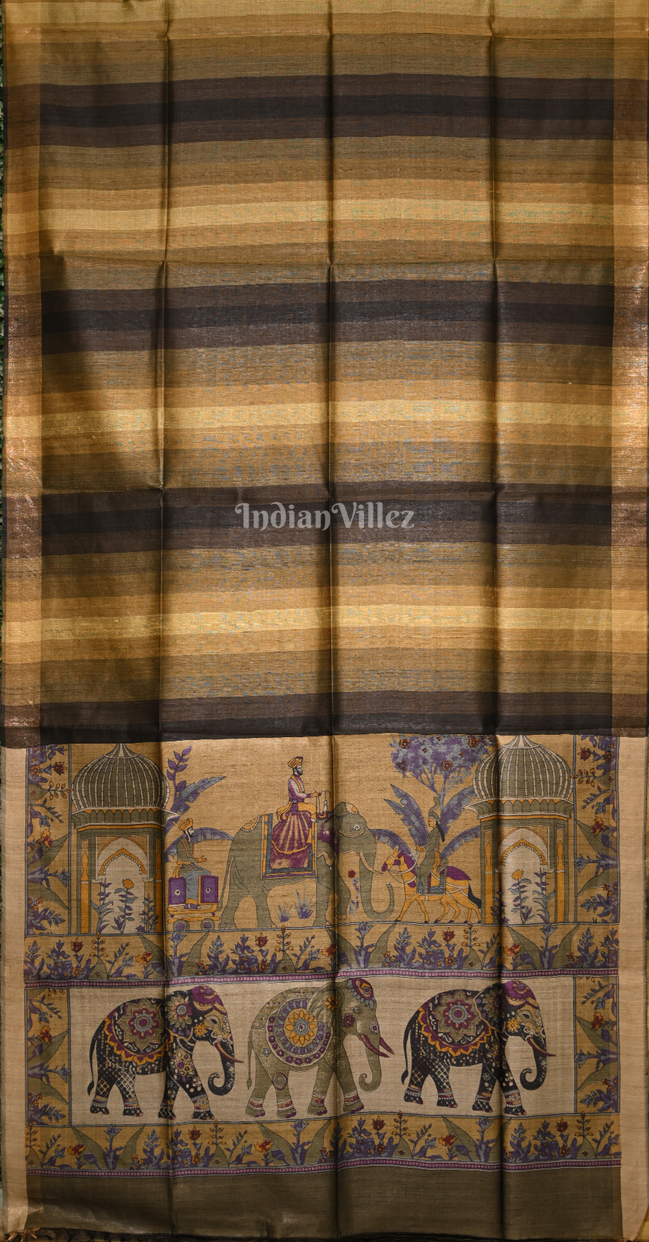 Black Golden Pure Tussar Silk Saree