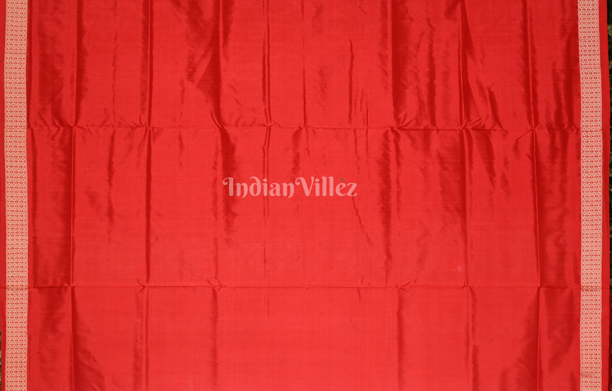 White Red  Paisley Odisha Ikat Bomkai Sambalpuri Silk Saree