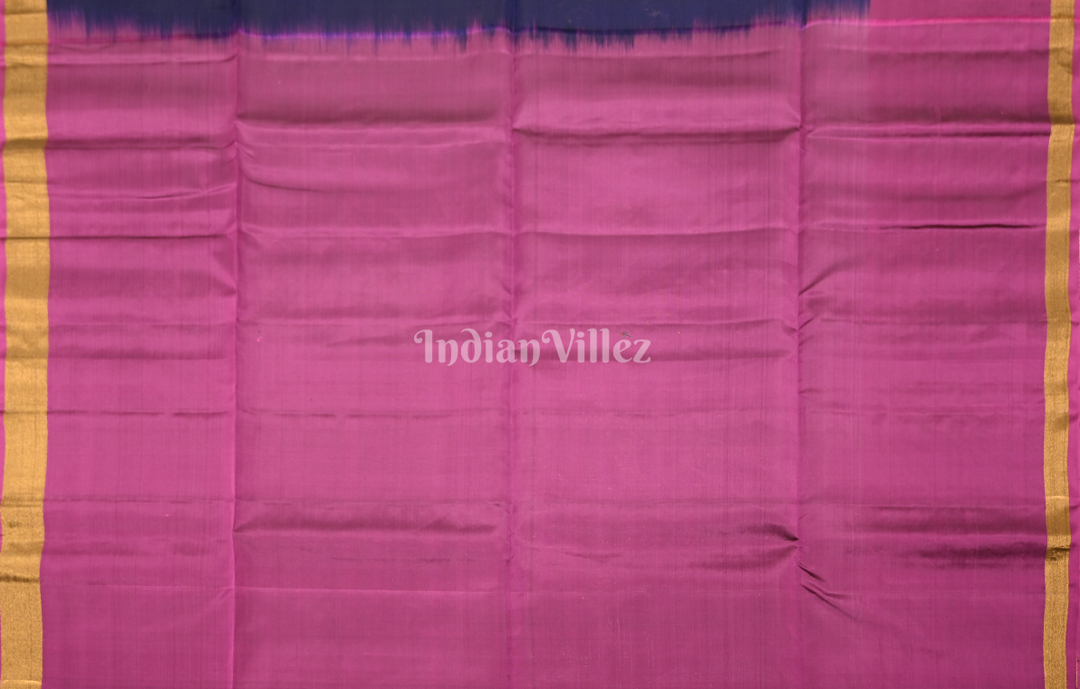 Navy Blue Pink Floral Zari Pure Kanjivaram Soft Silk Saree