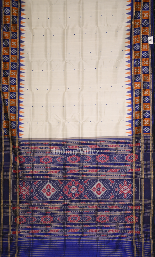 White Blue Buti Design Odisha Ikat Khandua Silk Saree with Pasapali Border