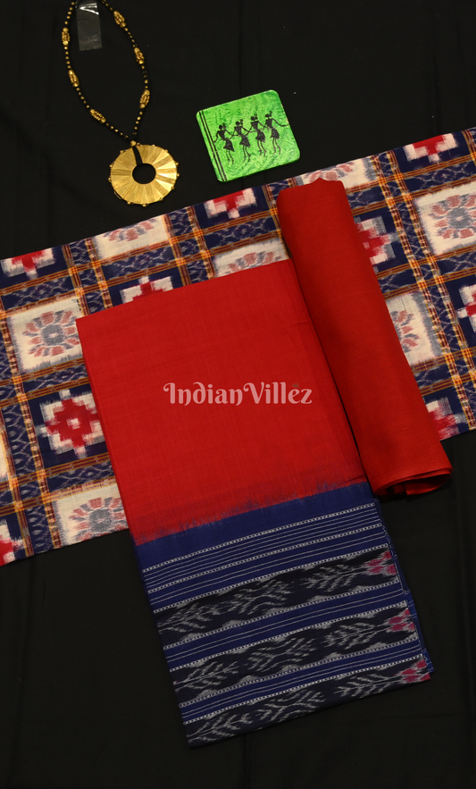 Cream Blue Pasapali Odisha Ikat Sambalpuri Dress Set & Dupatta