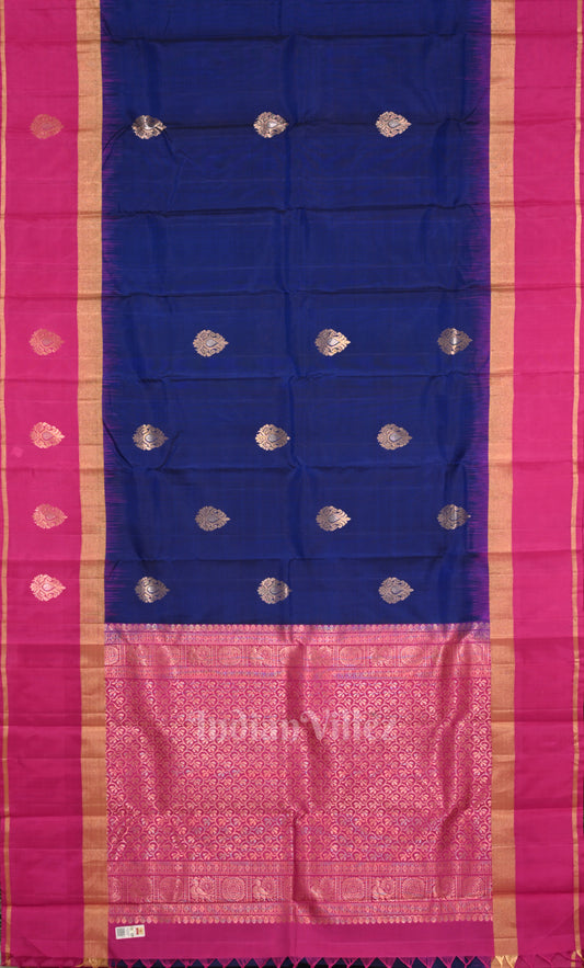 Blue Pink Pure Kanjivaram Soft Silk Saree