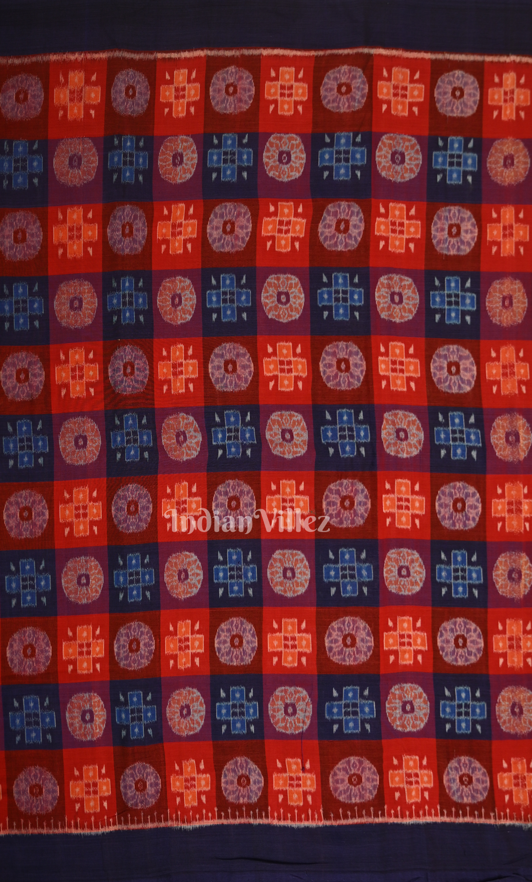 Red Blue Utkala Laxmi Odisha Ikat  Sambalpuri Cotton Fabric