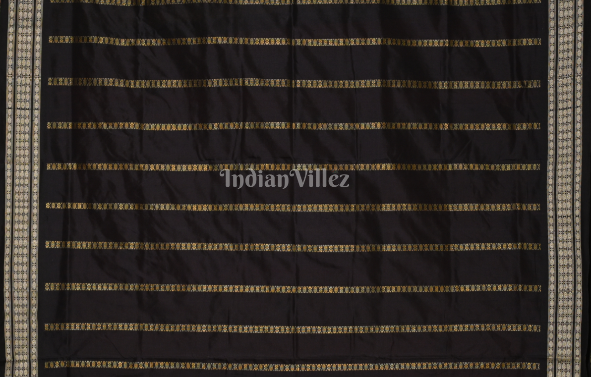 Orange Black Tribal Theme Odisha Ikat Bomkai Sambalpuri Silk Saree