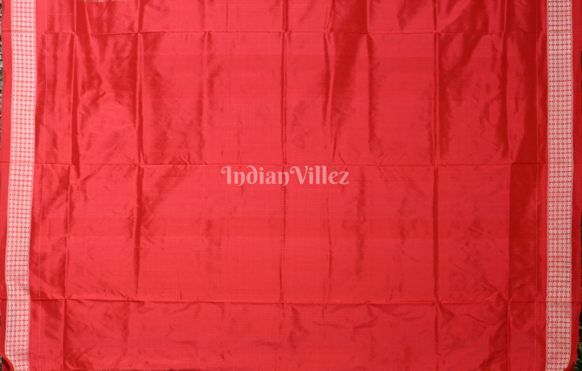 Grey Red Bird Motif Odisha Ikat Sambalpuri Silk Saree 