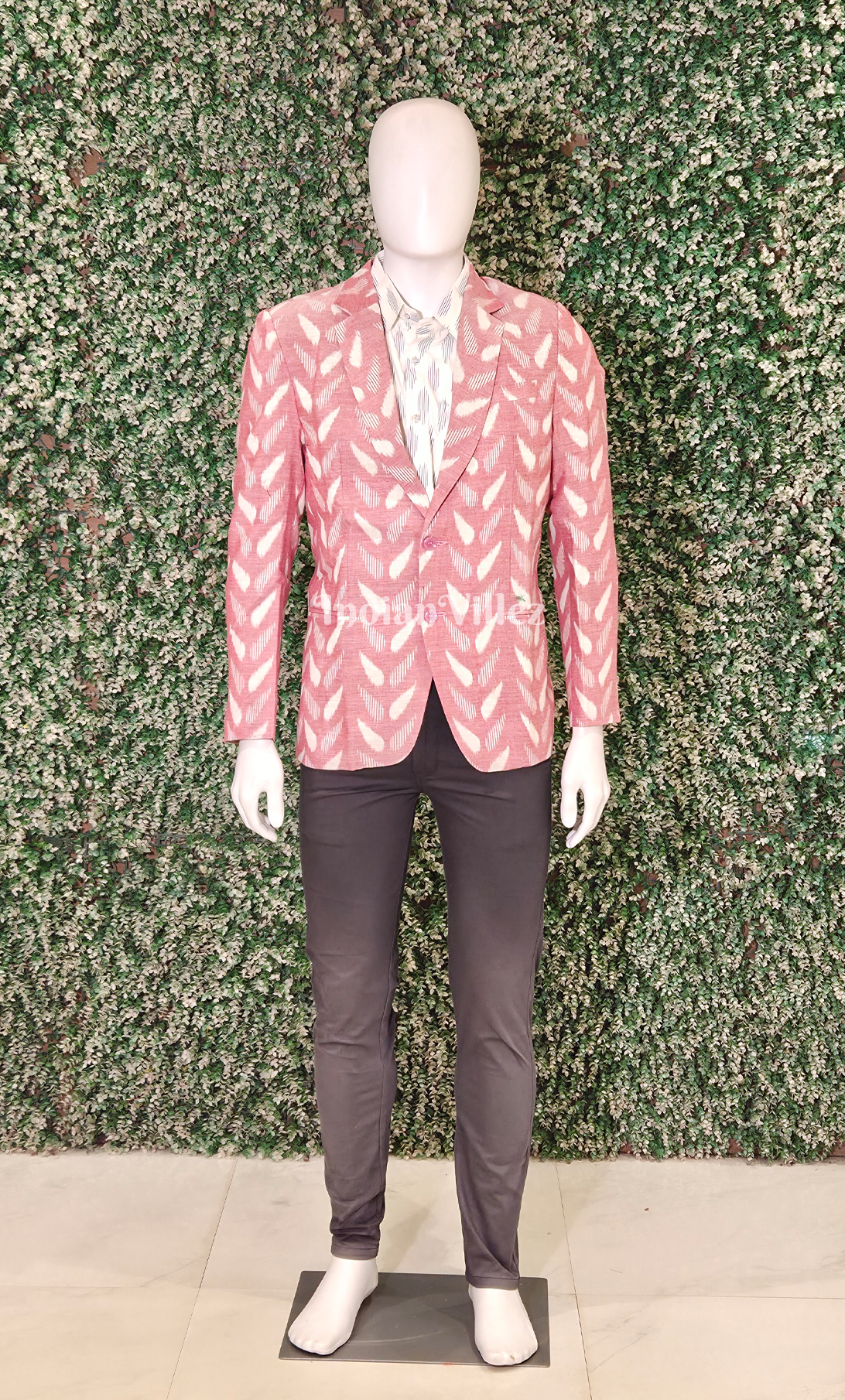 Peach Pink leaf Motif Odisha Ikat Men's Designer Blazer 