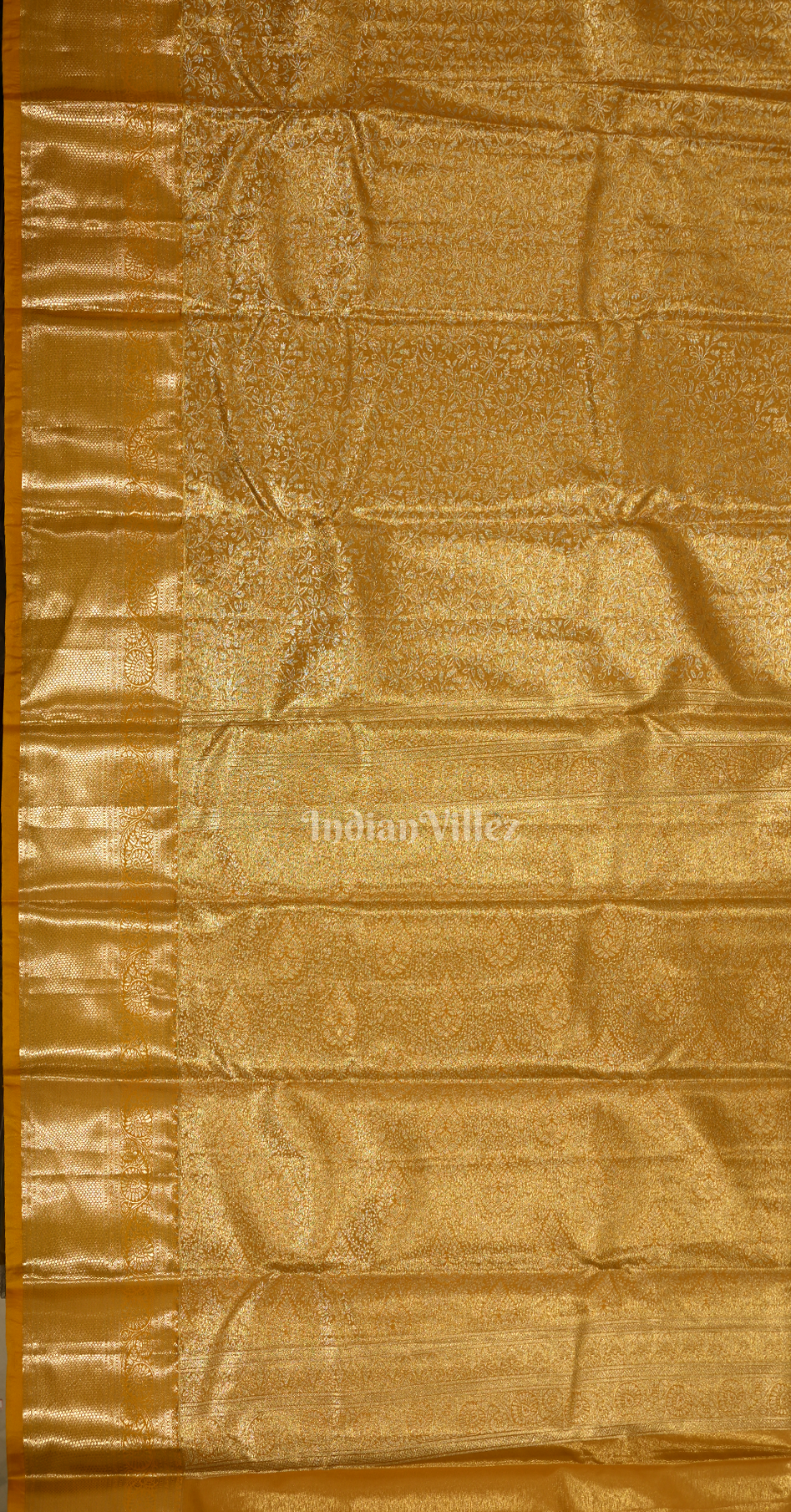 Exclusive Golden Yellow Floral  Brocade Pure Kanjivaram Tissue Silk Saree 
