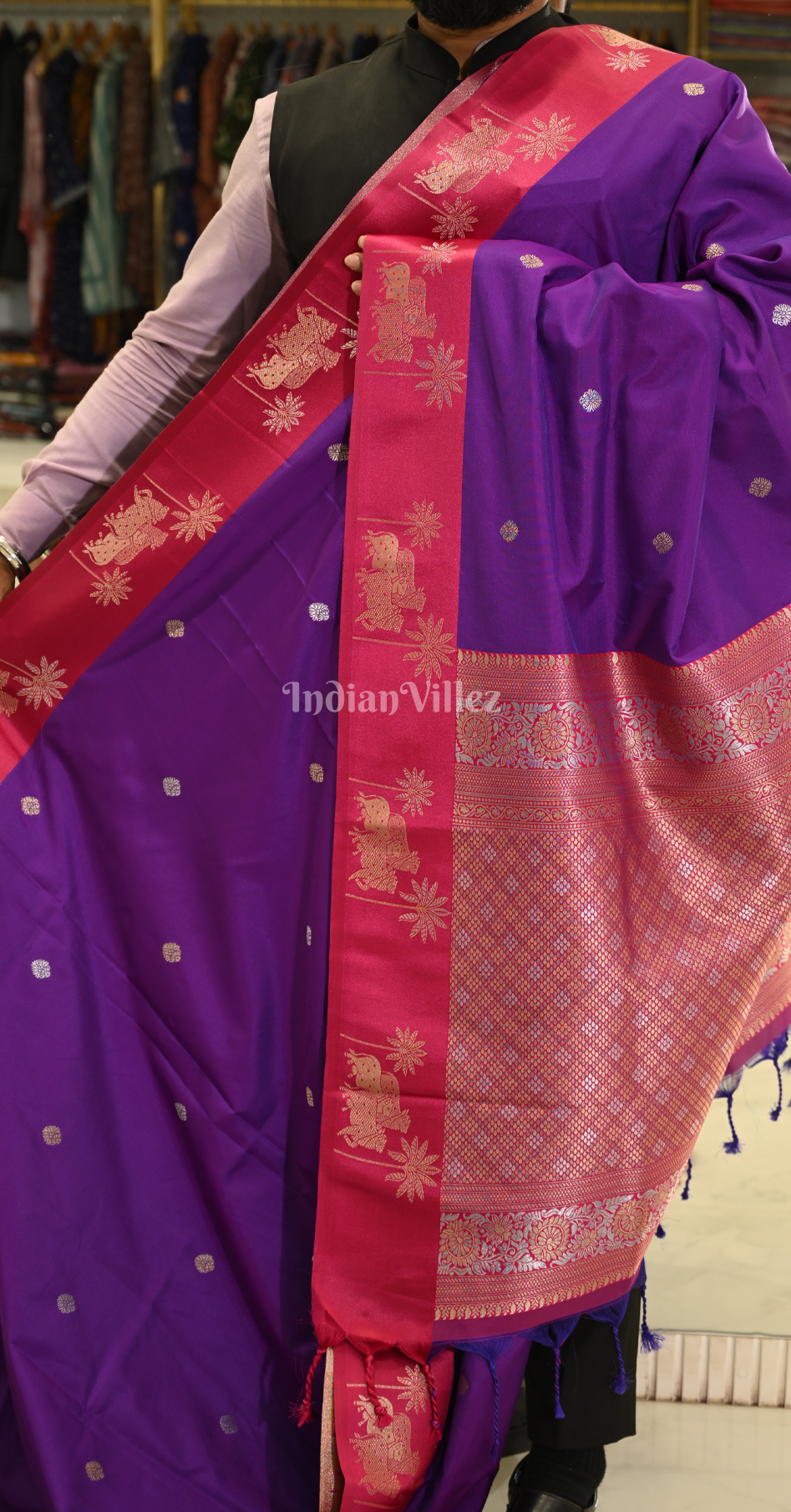 Purple Magenta Soft Silk Floral Butta Saree 