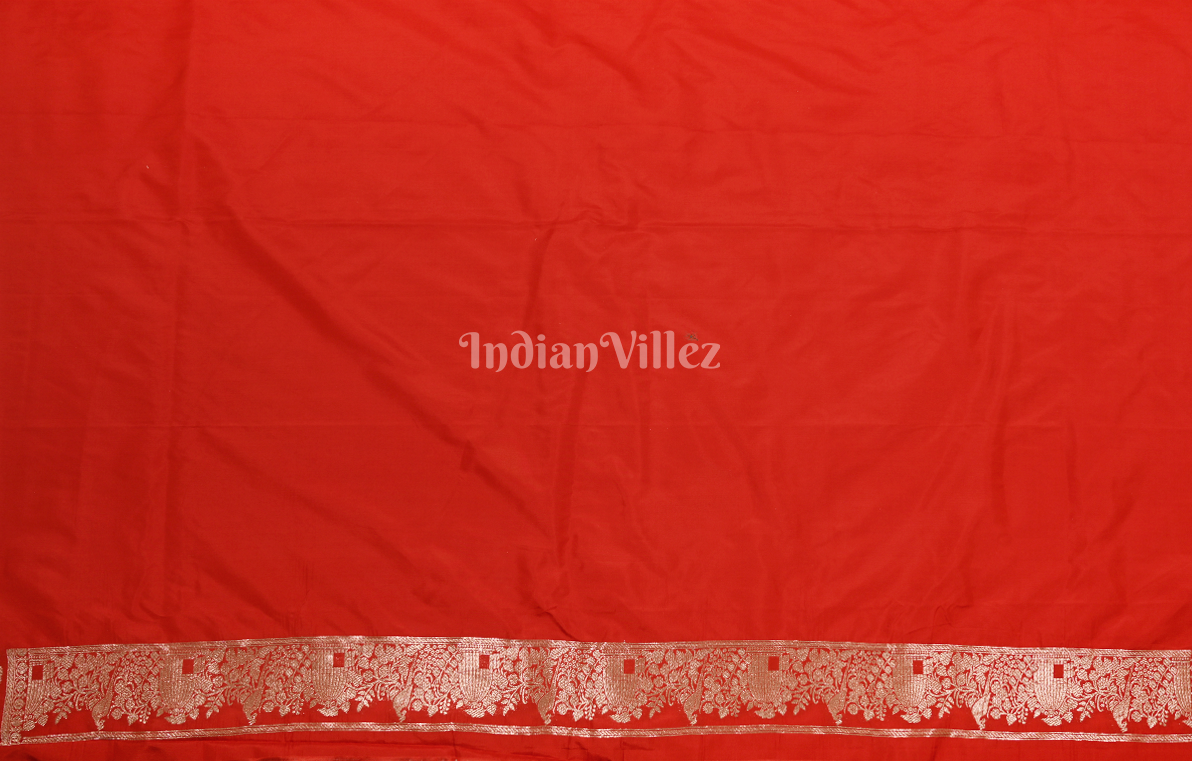Exclusive Bridal Red Shikargah Theme Pure Katan Banarasi Silk Saree