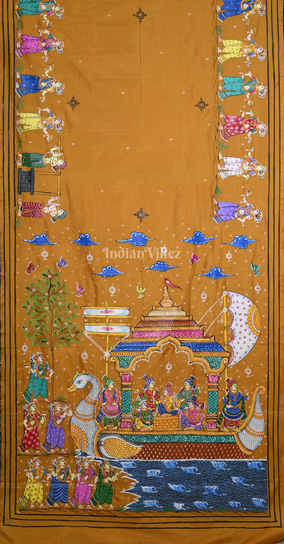 Mustard Yellow Boita Bandana Theme  Hand-Painted Pattachitra Saree 