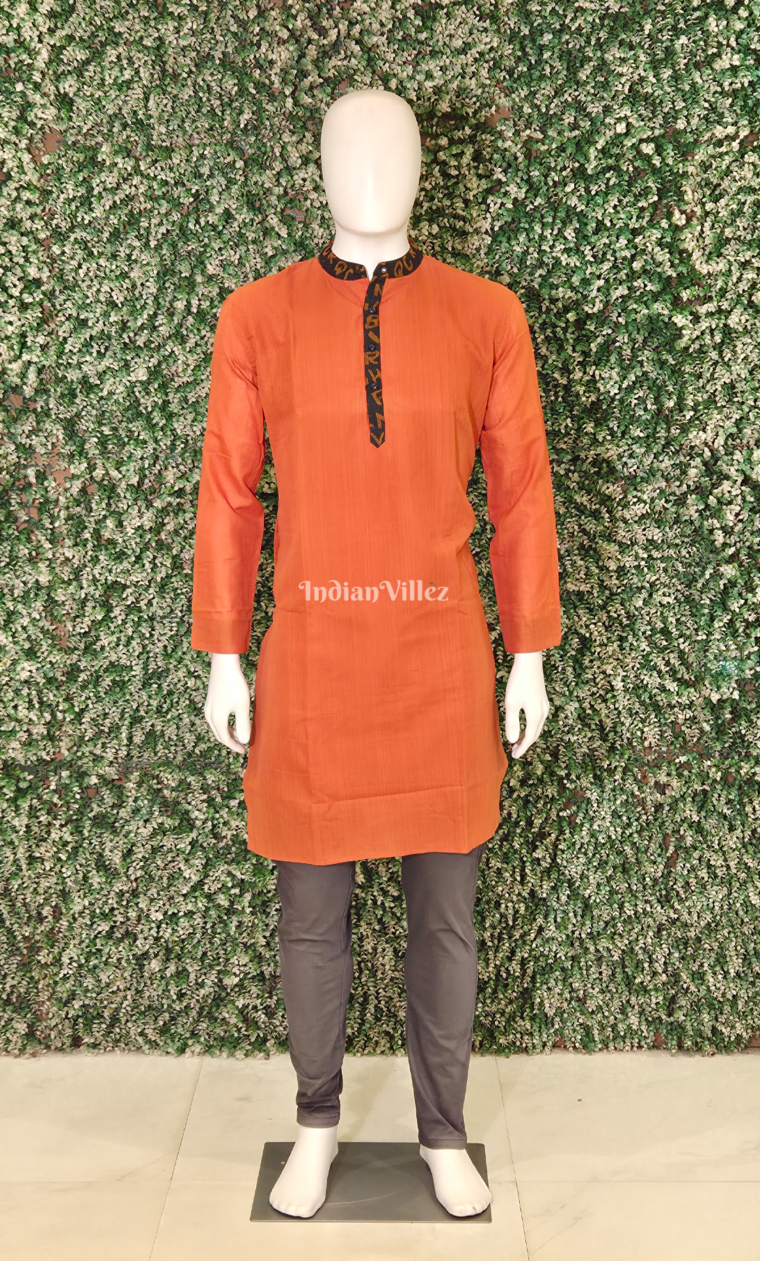 Orange Black Odisha Ikat Cotton Kurta for Men 