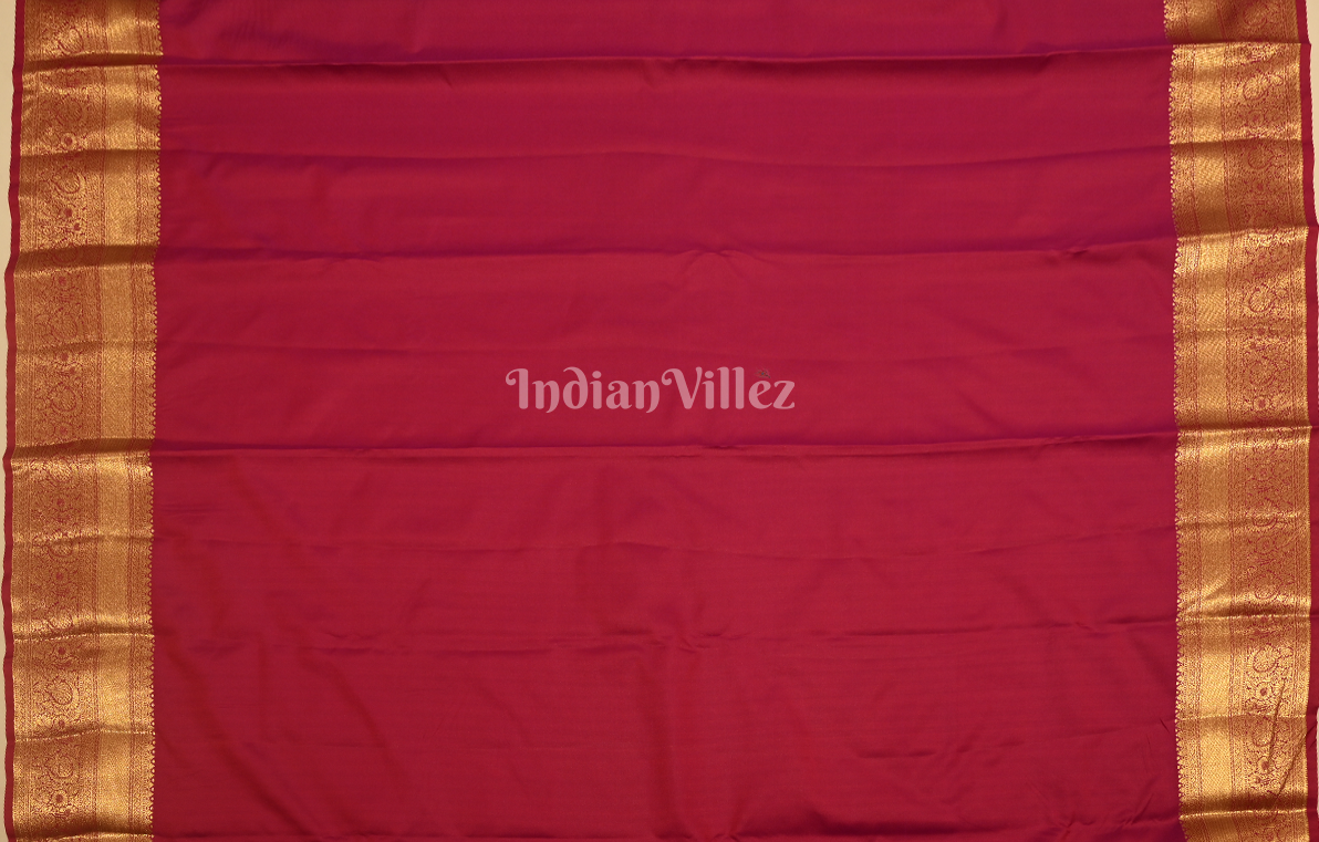 Rani Pink Floral Pure Brocade Kanjivaram Silk Saree