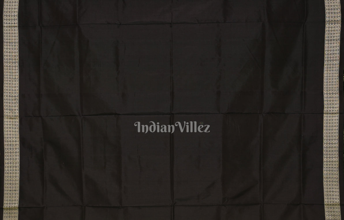 Parrot Green Black Tribal Theme Odisha Ikat Bomkai Sambalpuri Silk Saree 
