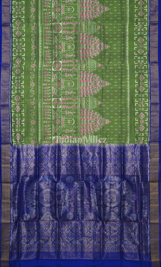 Mehendi Green Blue Tribal Theme Odisha Ikat Sambalpuri Half Tissue Silk Saree 