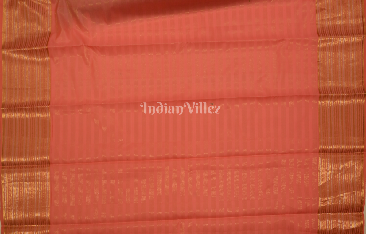 Black Pink Stripped Pure Kanjivaram Tissue Silk Saree 