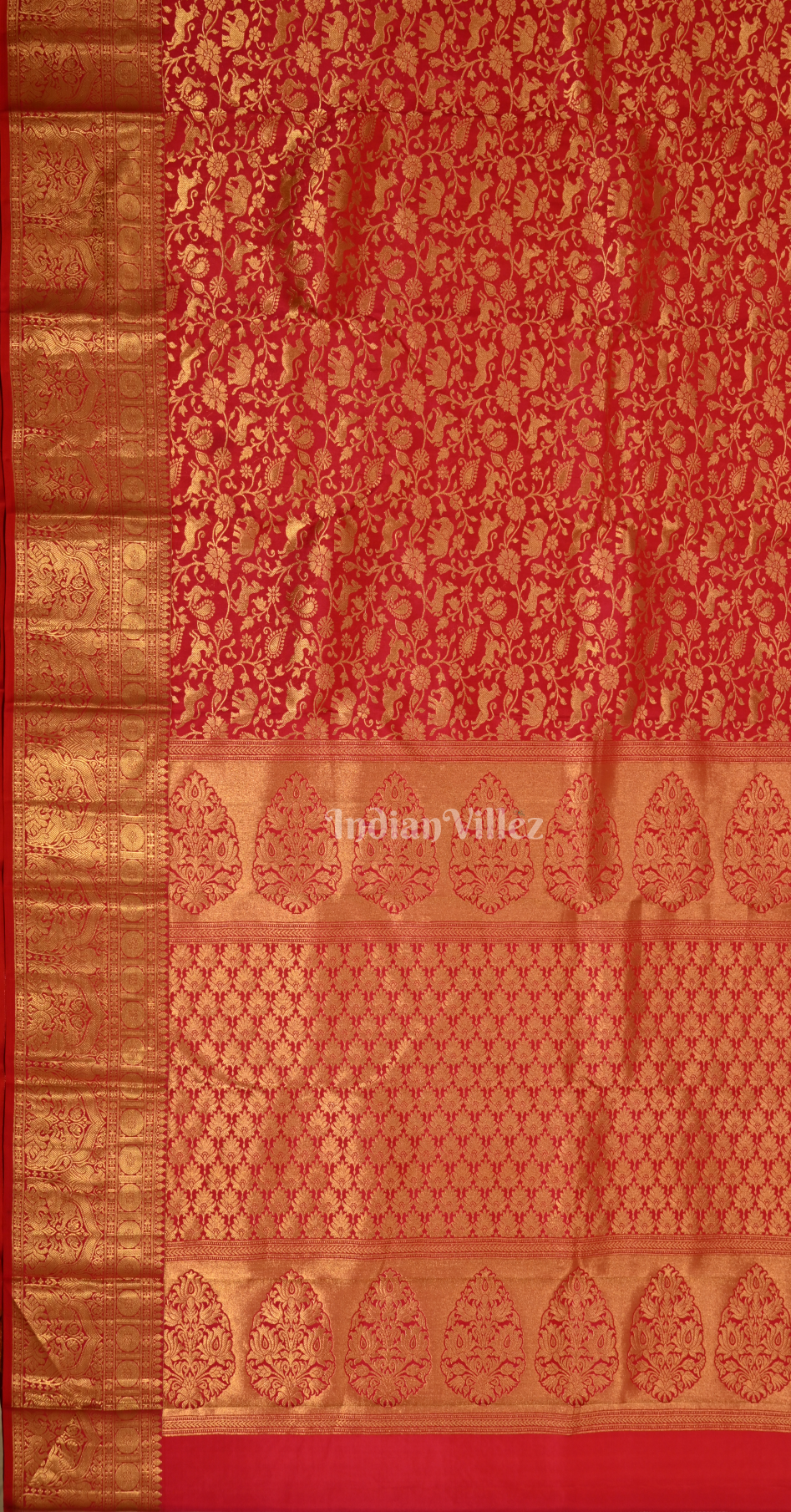 Exclusive Red Shikargah Brocade Pure Kanjivaram Silk Saree 