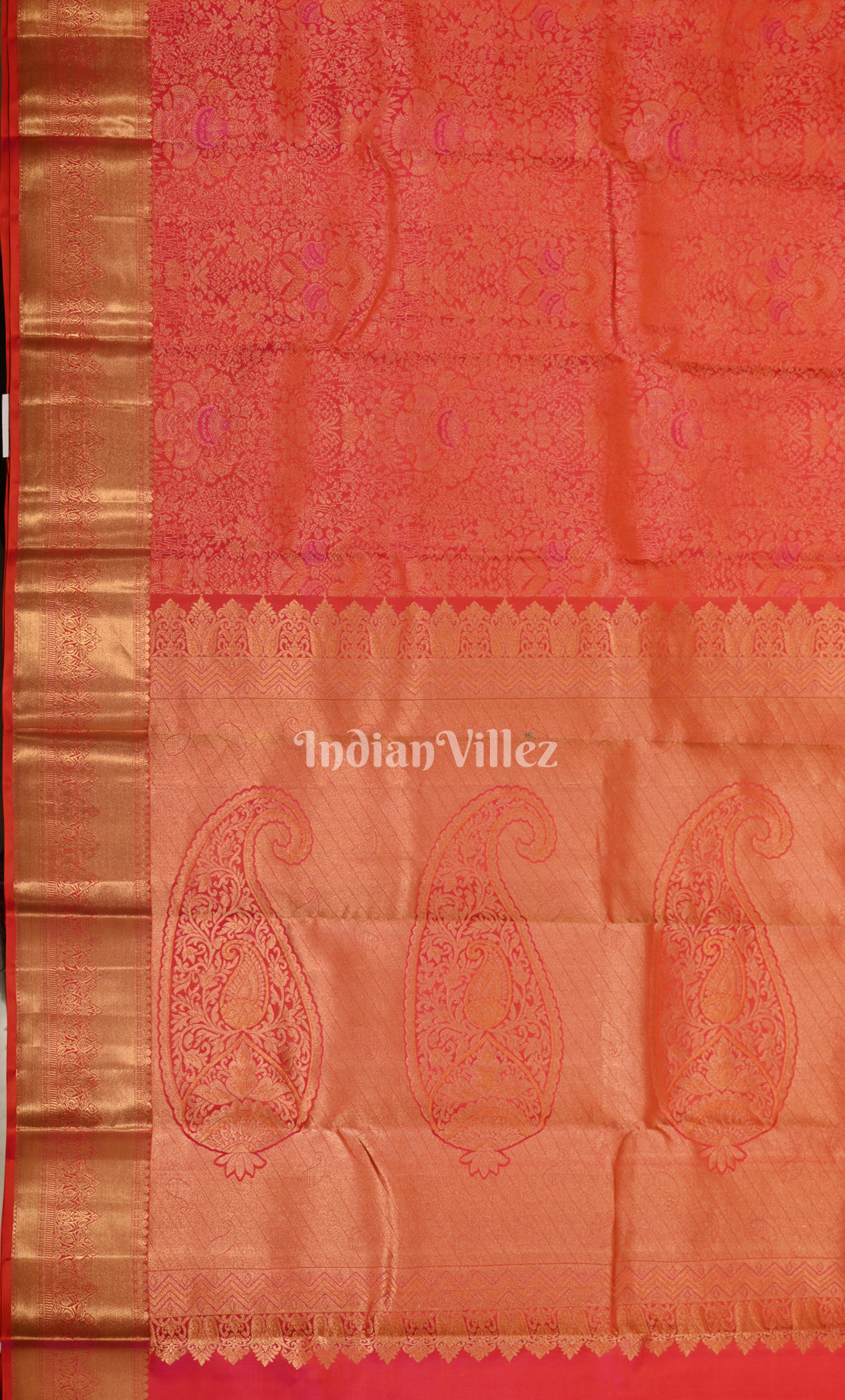  Dark Red with Golden Floral Brocade Pure Kanjivaram Silk Saree