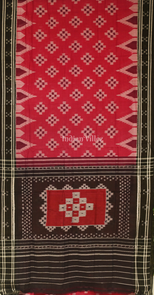 Red Black pasapali Odisha Handloom Sambalpuri Ikat Cotton Saree