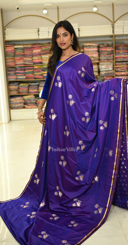 Indigo Blue Mashru Satin Banarasi Silk Saree with Pichwai Motif