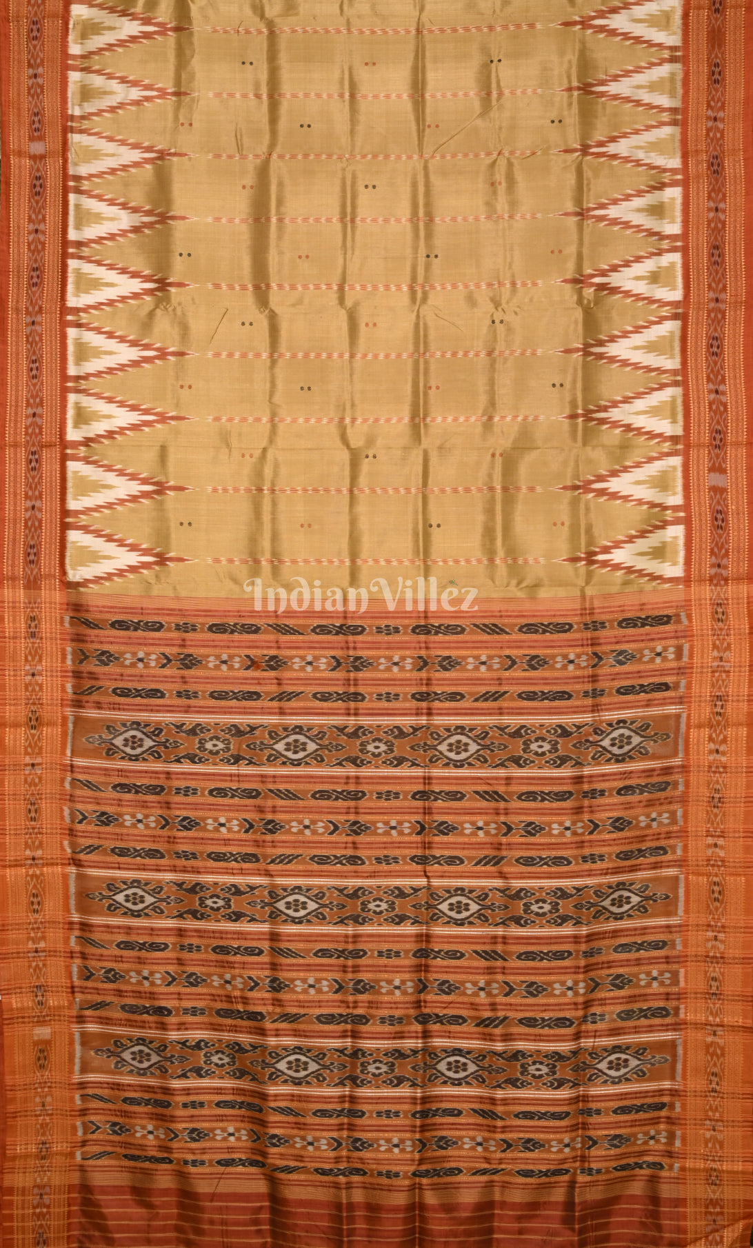 Golden Yellow Buti Design Desi Odisha Ikat Khandua Silk Saree 
