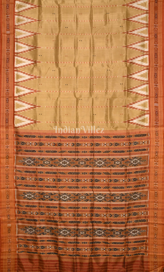 Golden Yellow Buti Design Desi Odisha Ikat Khandua Silk Saree 