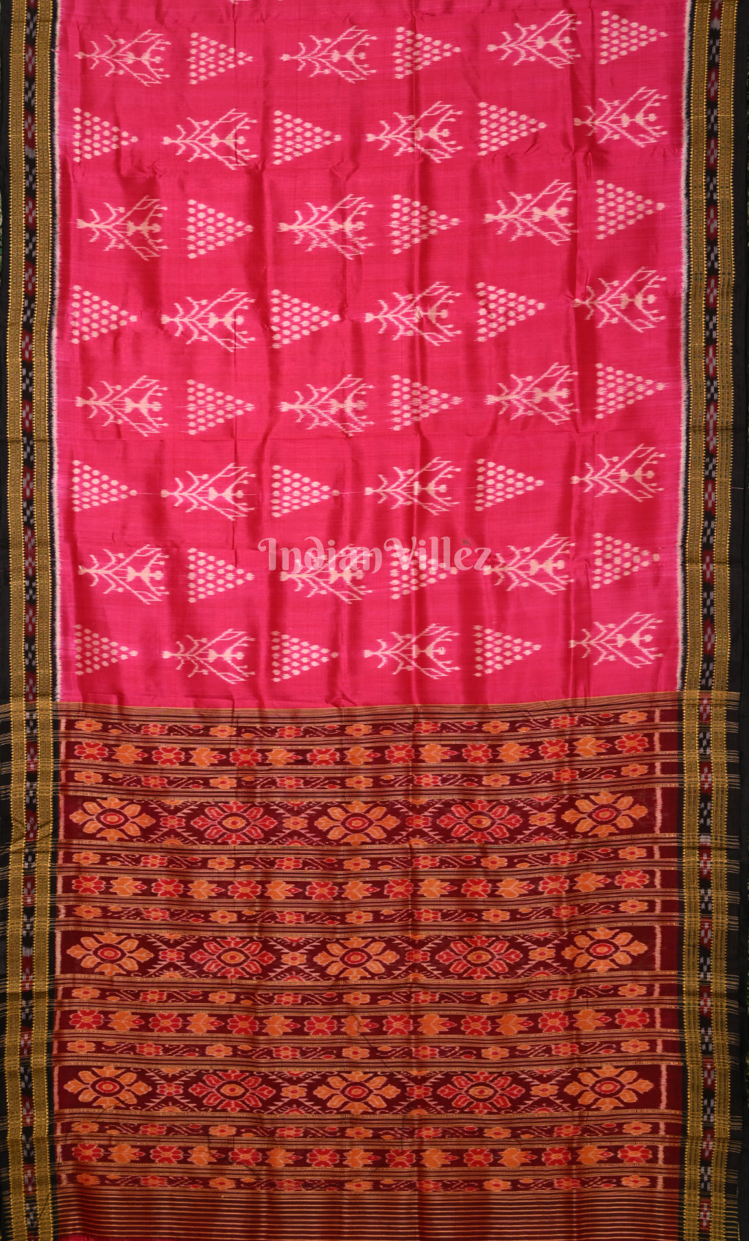 Magenta Pink Coffee Tribal  Jhoti Design Odisha  Ikat Khandua Silk Saree
