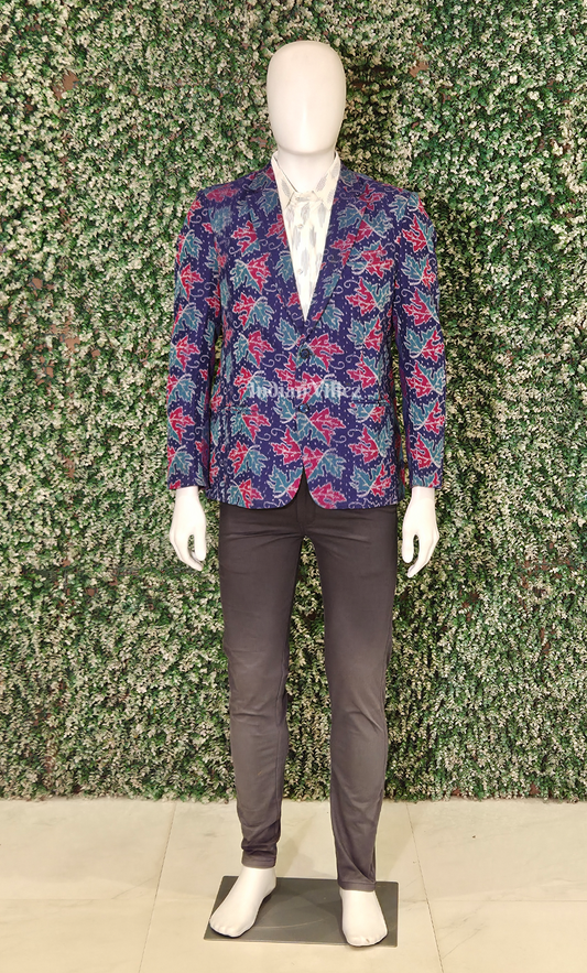 Blue Peepal  Leaves Odisha Ikat Men's Designer Blazer