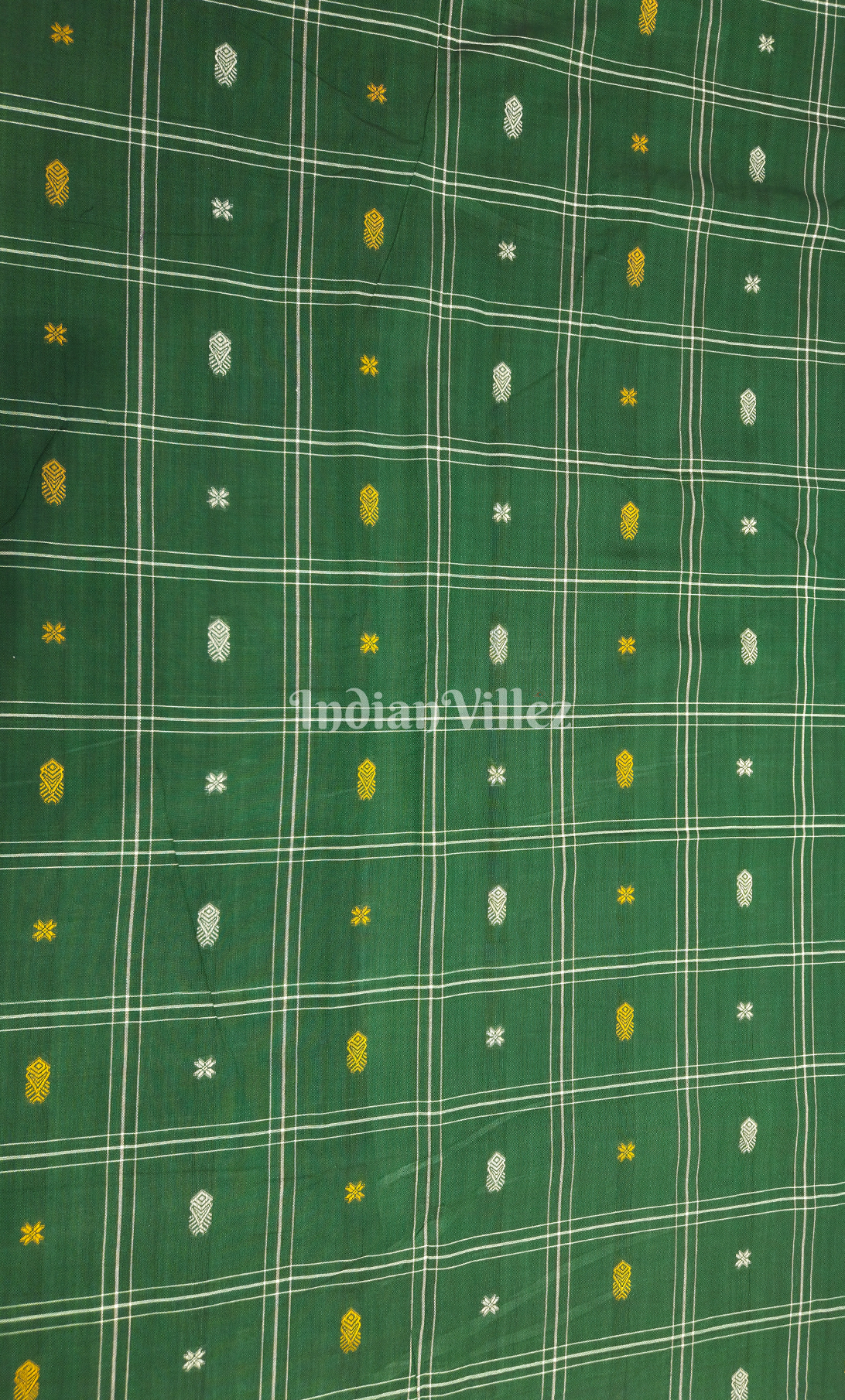 Green Fish & Buti Motif Odisha Ikat Bomkai Cotton Fabric