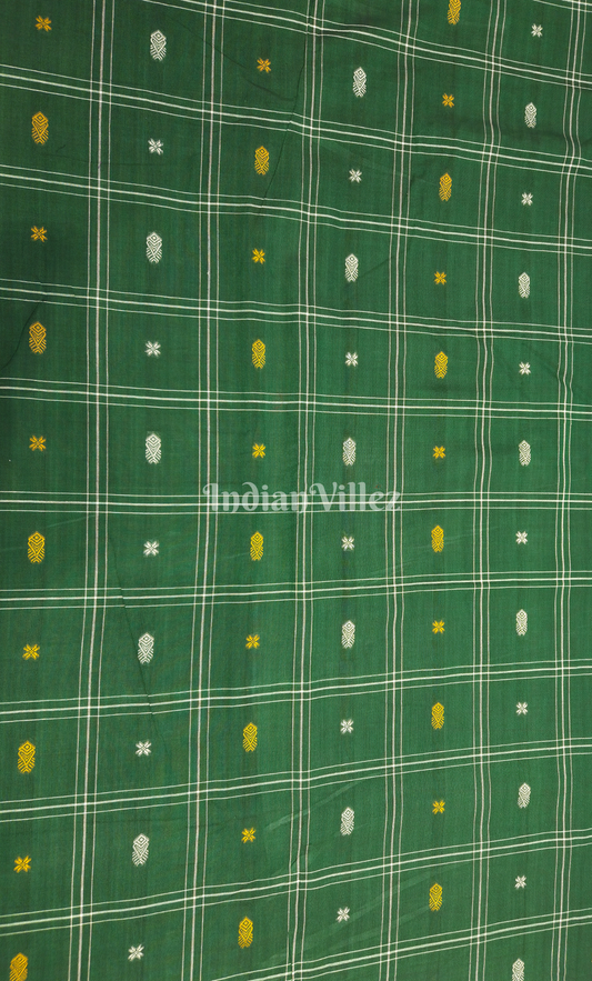 Green Fish & Buti Motif Odisha Ikat Bomkai Cotton Fabric
