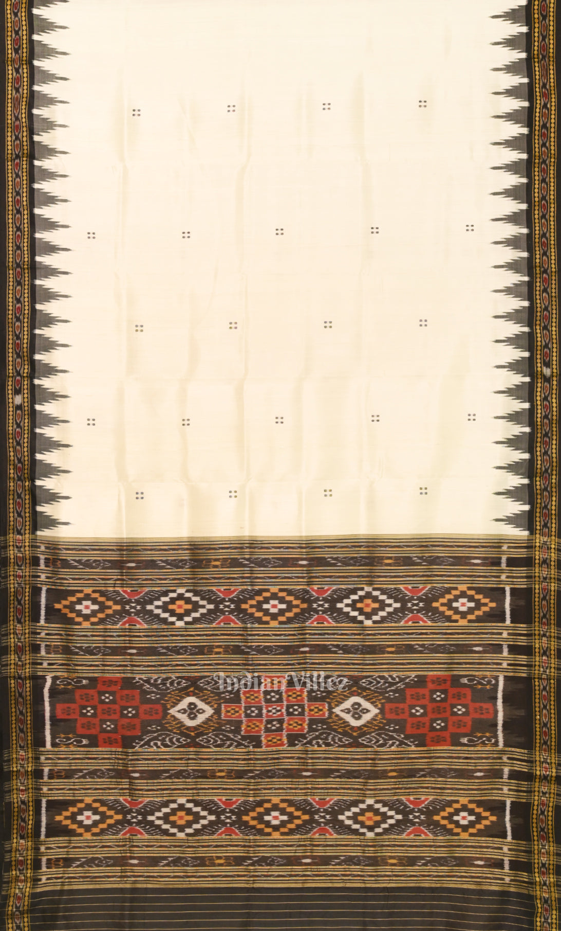 White Black Buti Odisha Ikat Khandua Silk Saree with Pasapali Anchal