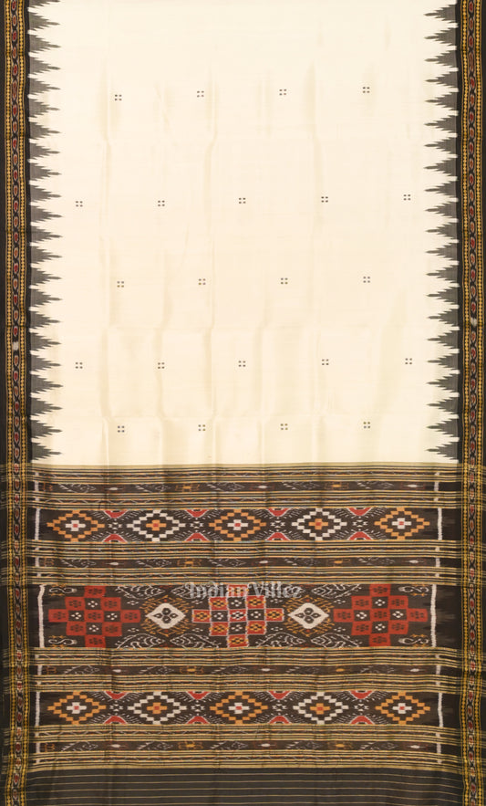 White Black Buti Odisha Ikat Khandua Silk Saree with Pasapali Anchal