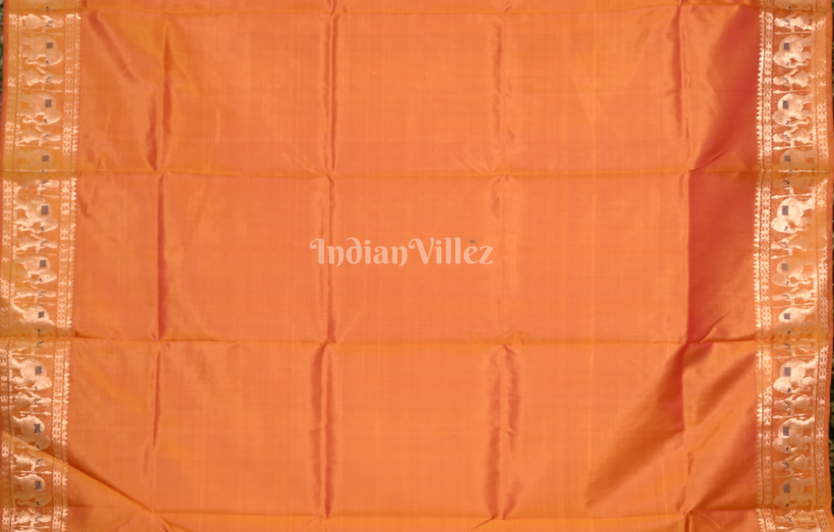 Orange Golden Handwoven Baluchari Silk Saree 