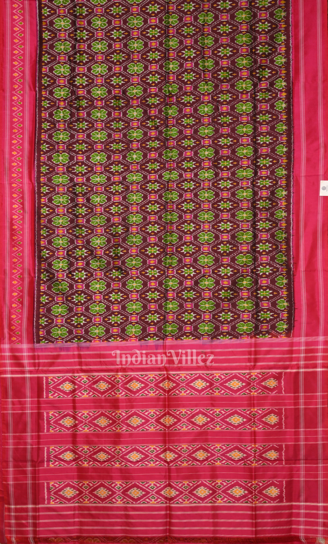 Coffee  Rani Pink Mustard Yellow Pochampally Ikat Silk Saree 
