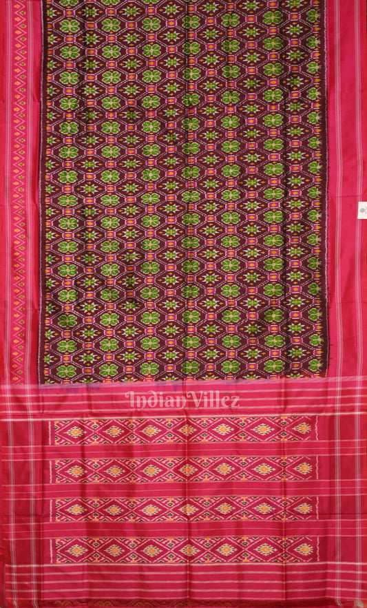 Coffee  Rani Pink Mustard Yellow Pochampally Ikat Silk Saree 