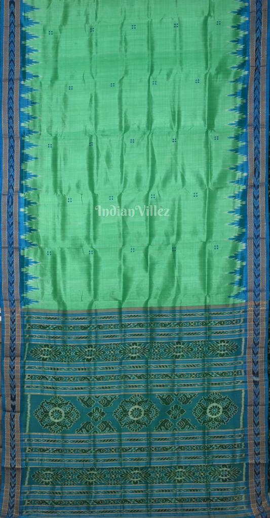 Turquoise Green Blue Buti Design Odisha Ikat Khandua Silk Saree