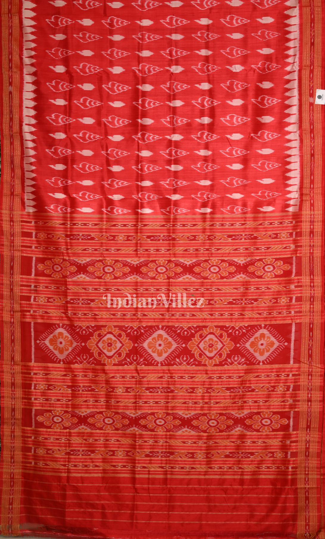 Red Sankha Design Odisha Ikat Khandua Silk Saree